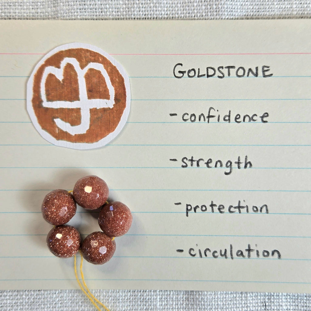 24: Mood bead, goldstone, blue goldstone, jade