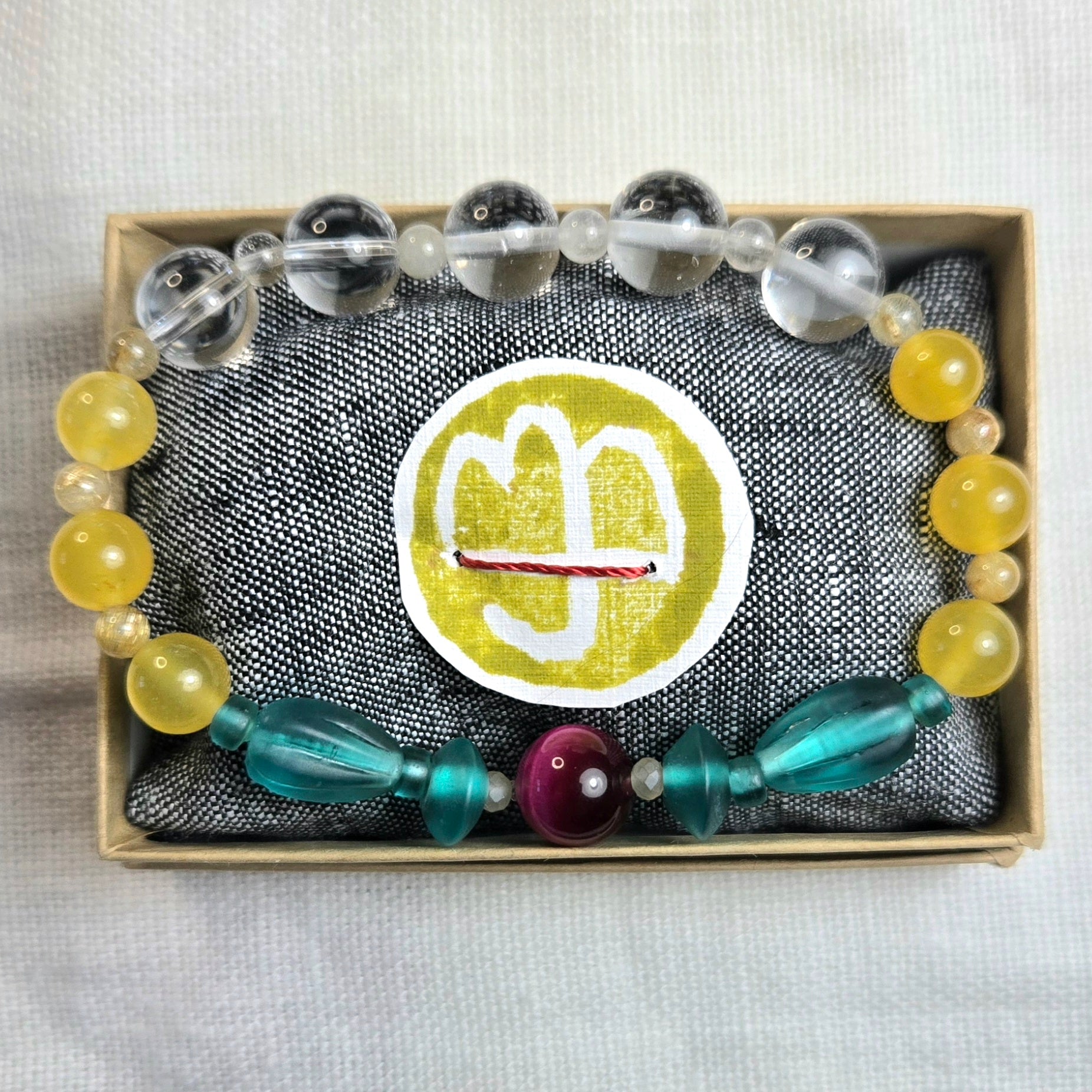25: Vintage glass, tiger's eye, agate, rutilated quartz, clear quartz